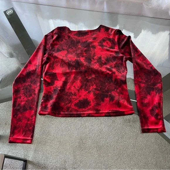 Rag Womens Velvet Y2K Whimsigoth Fairy Babydoll Top Size L Red‎ Black Tie Dye - Picture 2 of 6